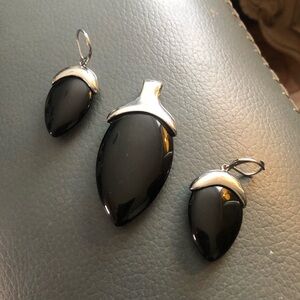 Sleek Black and Silver Necklace Set